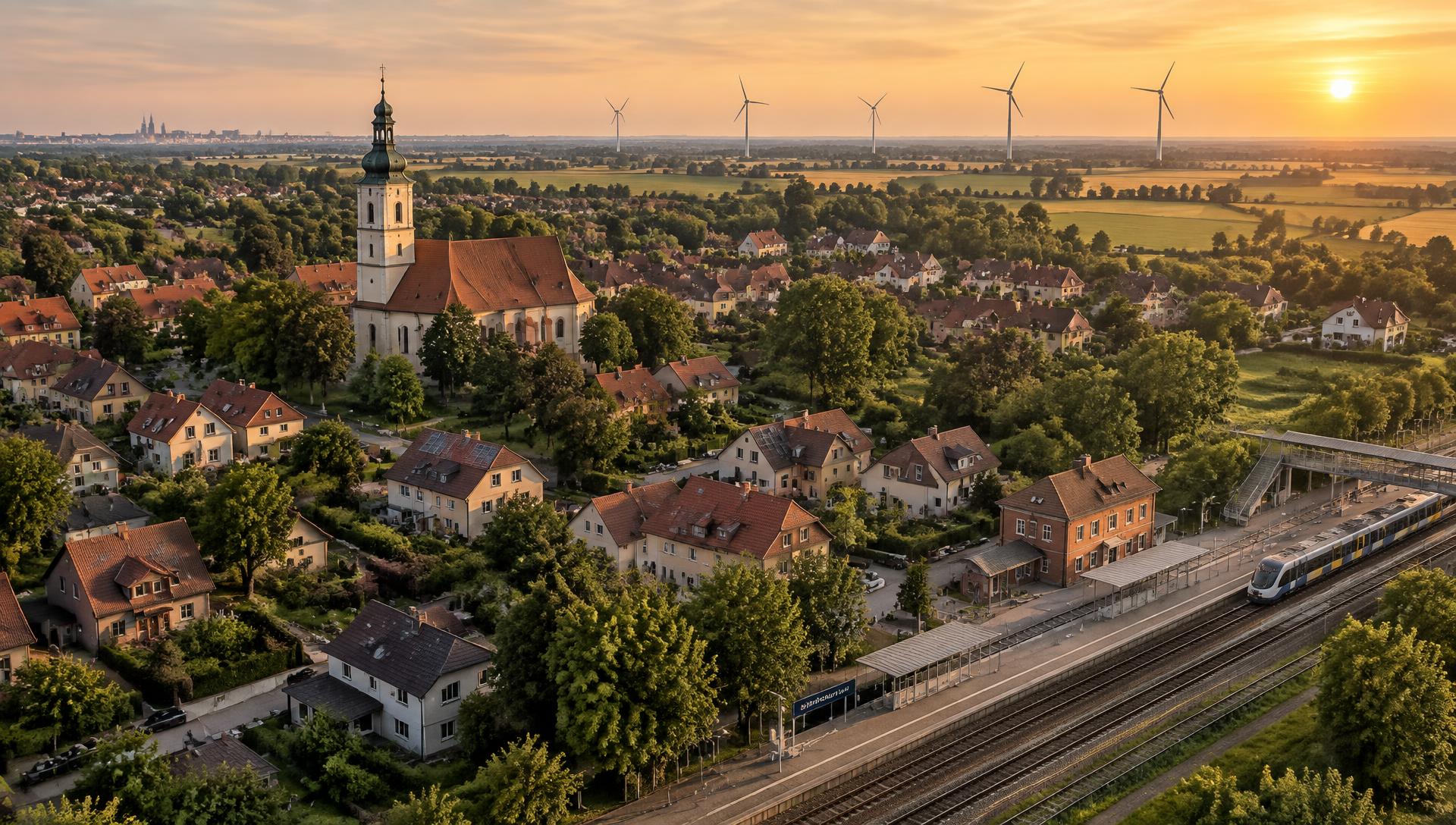 Panorama Smolca z wiatrakami na horyzoncie